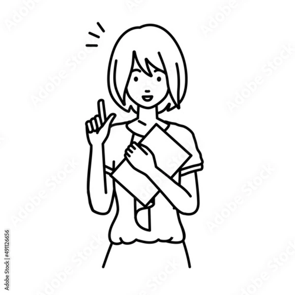 Fototapeta 立って書類を手に持って何かひらめいたオフィスカジュアルの女性