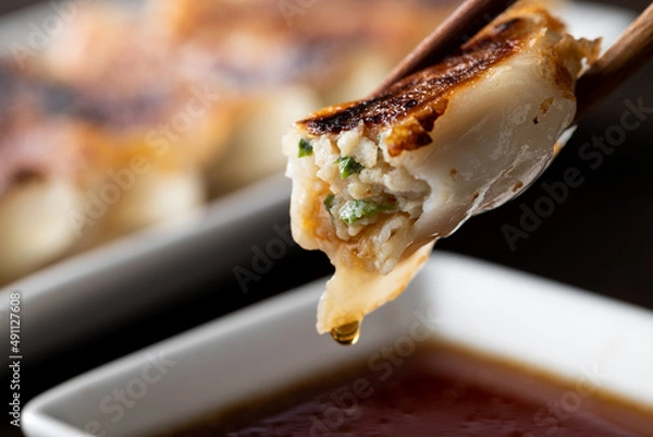 Obraz 肉汁たっぷりの餃子のアップ