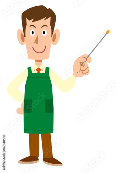 Fototapeta 指し棒を持って説明するスーパーマーケットの男性店員
