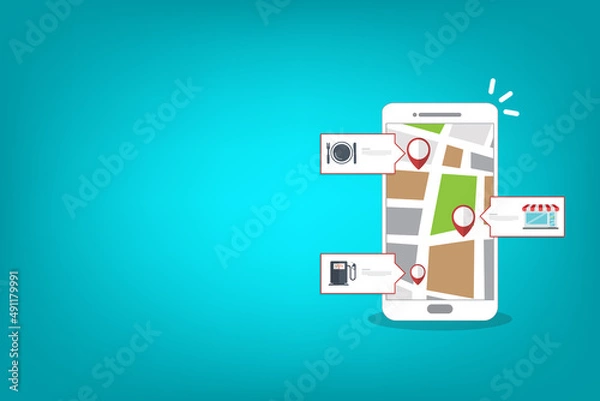 Obraz Store locator tracker app. Mobile gps navigation. Vector illustration.	