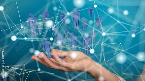 Fototapeta Global network. Blockchain. 3D illustration. Neural networks and artificial intelligence. Abstract