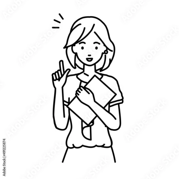 Fototapeta 立って書類を手に持って何かひらめいたオフィスカジュアルの女性