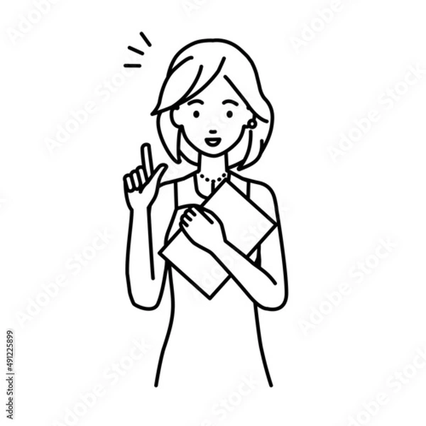 Obraz 立って書類を手に持って何かひらめいたドレスの女性