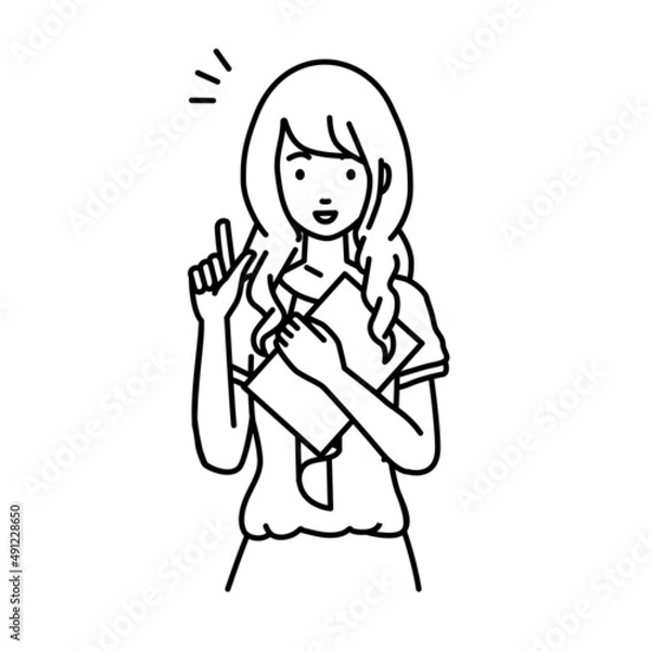 Fototapeta 立って書類を手に持って何かひらめいたオフィスカジュアルの女性