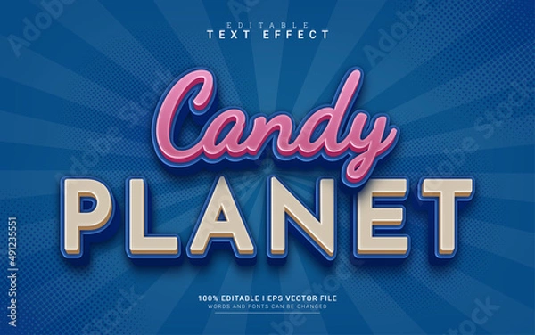 Fototapeta candy planet cartoon 3d style text effect