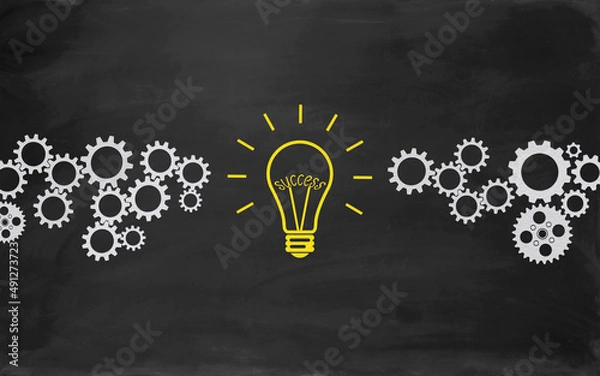Fototapeta Success Bulb Concept Drawing with Chalk on Blackboard