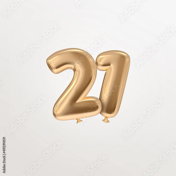 Fototapeta 21 age celebration isolated word floating balloon style typography text with golden realistic color