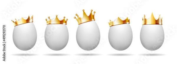 Fototapeta Set of Realistic eggs with golden crown for design flyer, corporate template, brochure
