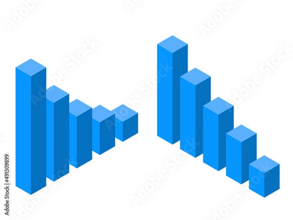 Fototapeta アイソメトリック棒グラフセット：下降：青