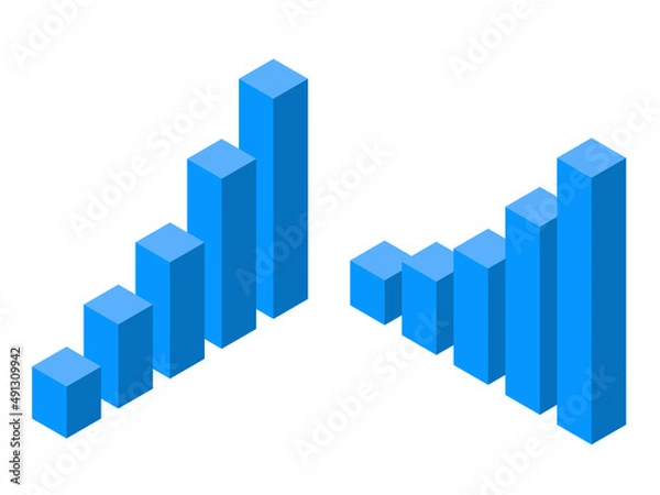 Fototapeta アイソメトリック棒グラフセット：上昇：青