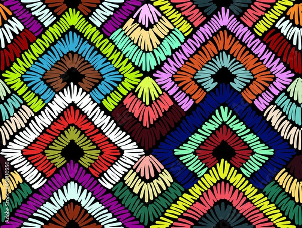 Fototapeta Embroidery seamless pattern with colored lines. Vector