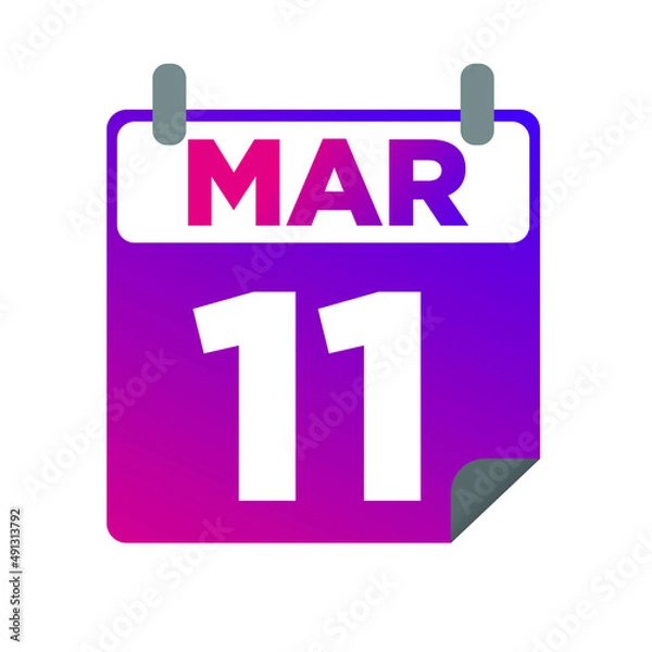 Fototapeta March 11. Single day calendar. minimalist flat illustration in purple color. eps 10