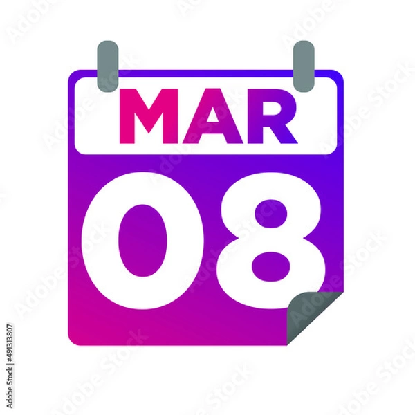 Fototapeta March 08. Single day calendar. minimalist flat illustration in purple color. eps 10