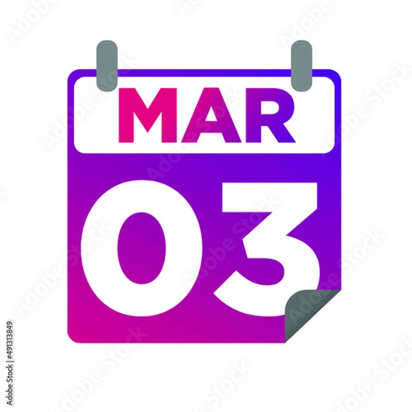 Fototapeta March 3. Single day calendar. minimalist flat illustration in purple color. eps 10