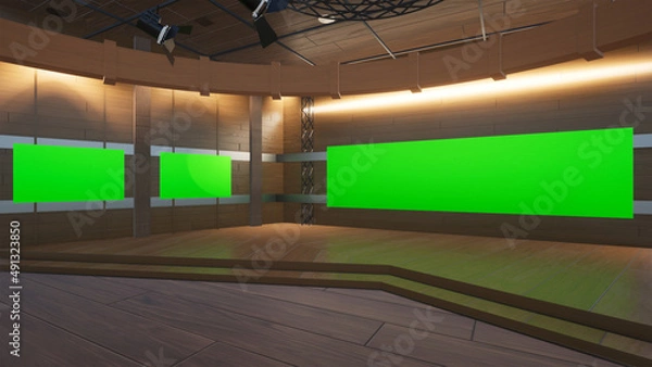 Obraz virtual studio set with green screen shot 3d illustration