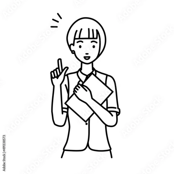 Obraz 立って書類を手に持って何かひらめいた事務員制服の女性