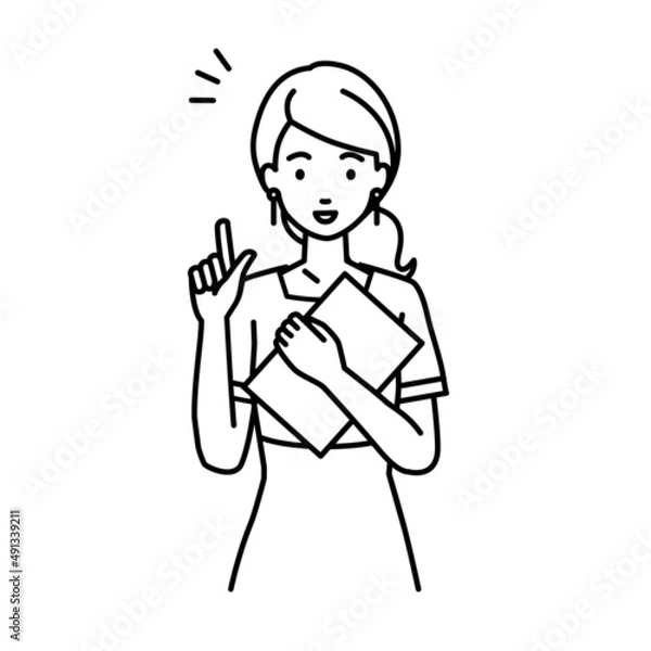 Fototapeta 立って書類を手に持って何かひらめいたエステ店員・受付・接客係の女性