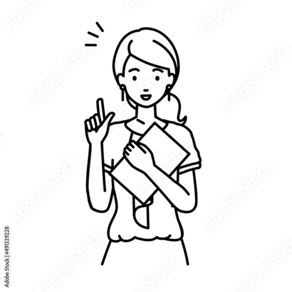 Fototapeta 立って書類を手に持って何かひらめいたオフィスカジュアルの女性