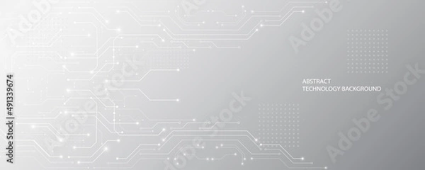 Obraz Gray White Abstract Technology Tło, Hi Tech Digital Connect, Communication, High Technology Concept, Science, Technology Tła