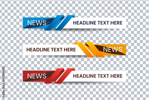 Fototapeta Set of bundle lower third vector design background texture banner template with orange, red and blue shape strip color. Modern broadcast news lower for TV Bars, Sport, Video Channel, Screen, Show.
