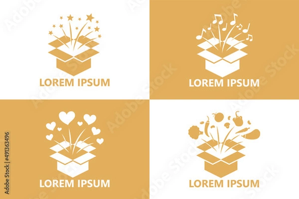 Obraz Set of open box package logo template design vector