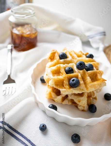 Fototapeta waffles with blueberries