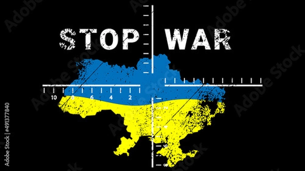 Fototapeta Ukraine is in danger. Map of Ukraine in the optical sight.