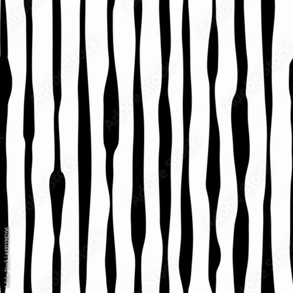 Fototapeta Abstract seamless hand drawn doodle vertical curly stripe lines pattern texture background with brush stroke in black and white colors. EPS10 illustration vector.