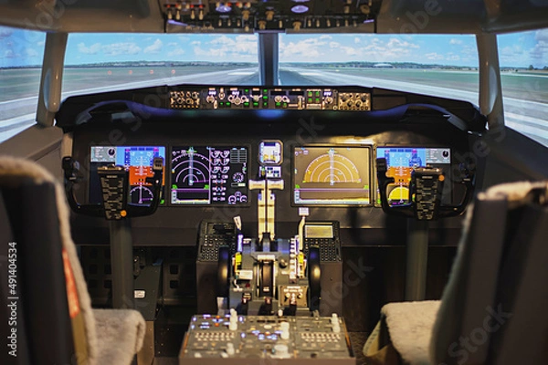 Fototapeta dashboard of an passandger aircraft in the motion
