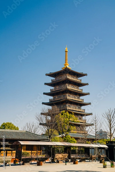 Obraz Detail view of the traditional Chinese architecture in Baoshan temple, an antique Buddhism temple in Shanghai, China.