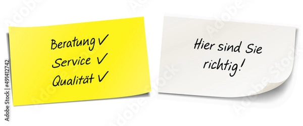 Fototapeta Haftnotiz Set mit Handschrift: Beratung, Service, Qualität - Hier sind Sie richtig!	