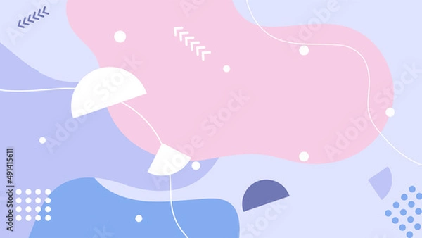 Fototapeta Abstract colorful Memphis flat geometric shapes background. Abstract composition with lines square dot triangle circle and wavy flat style. Design for poster, presentation, card, cover, banner.