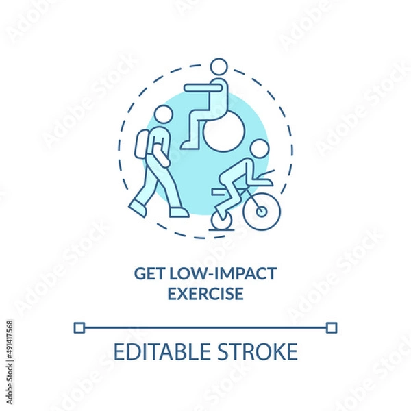 Fototapeta Get low-impact exercise turquoise concept icon. Improving joint health naturally tip abstract idea thin line illustration. Isolated outline drawing. Editable stroke. Arial, Myriad Pro-Bold fonts used