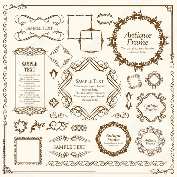 Obraz 春の植物モチーフのフレームセット。ビンテージフラワー。装飾デザイン。流行りのあしらい