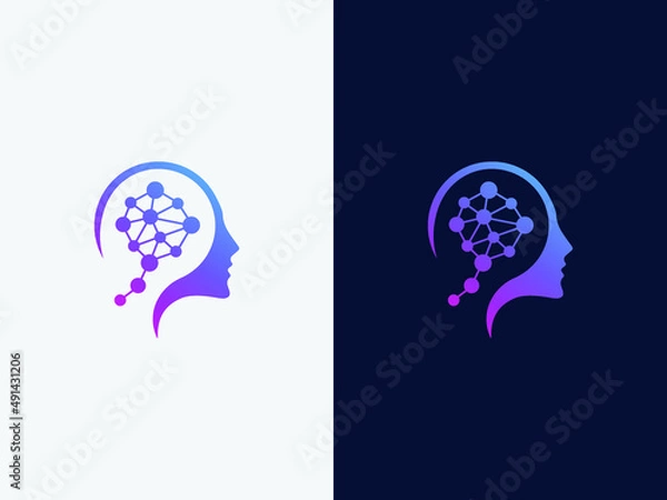 Obraz Brain Tech logo and human head logo