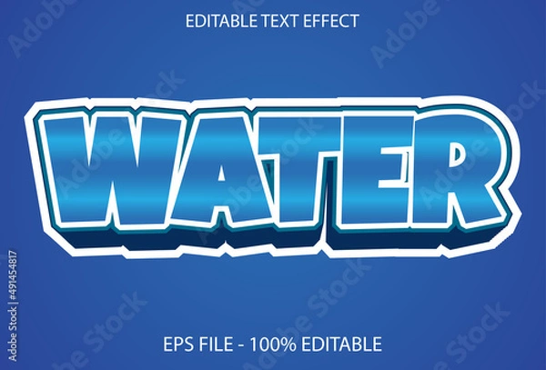 Obraz water text effect with 3d style and editable blue color.