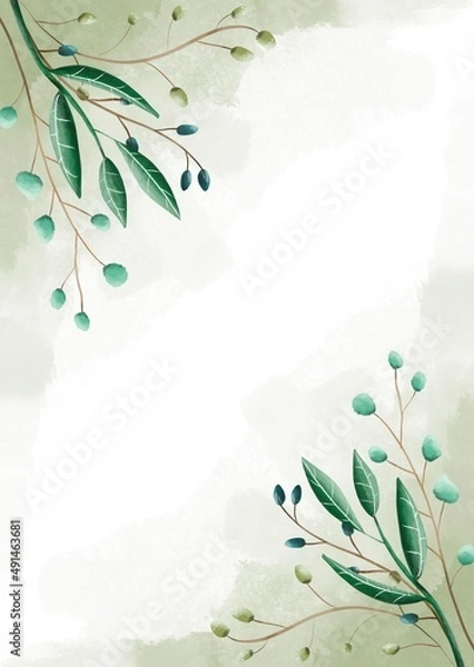 Obraz Green leaf watercolor background
