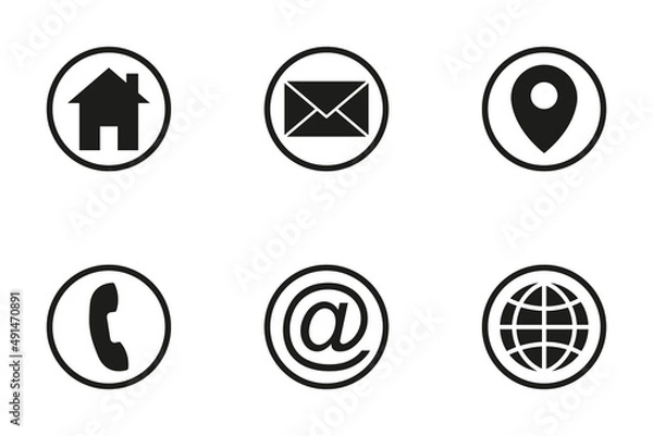 Obraz Zestaw ikon internetowych. Czarne ikony w kółkach. Wektory na stronę internetową.