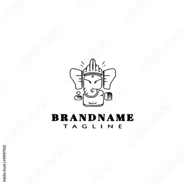 Fototapeta lord ganesh logo cartoon icon design template black isolated vector illustration