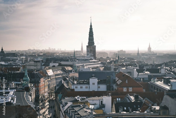 Fototapeta Panomaric view of Copenhagen from Rundetaarn