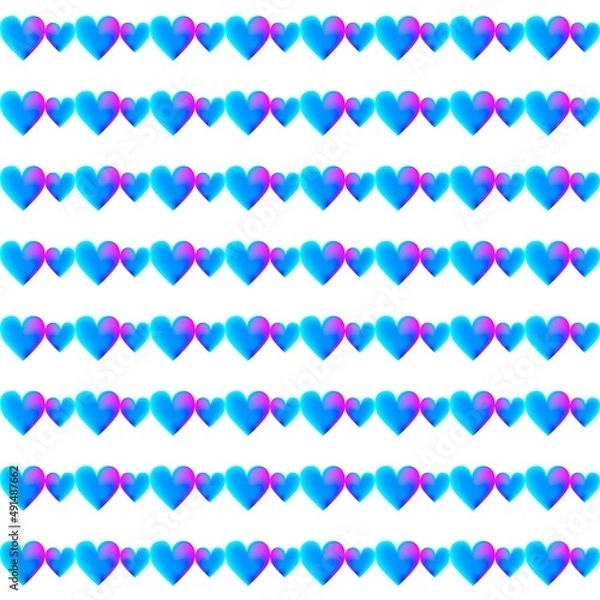 Fototapeta Seamless linear pattern with gradient blue hearts