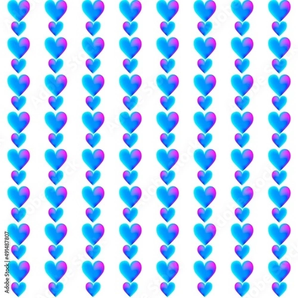 Fototapeta Seamless linear vertical pattern with gradient blue hearts