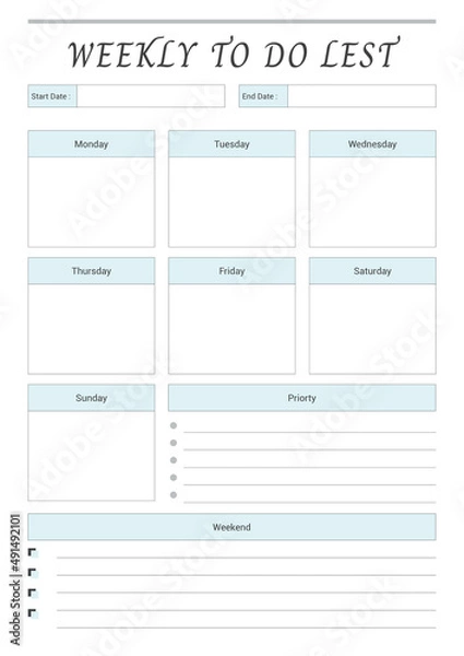 Fototapeta Weekly to do lest.