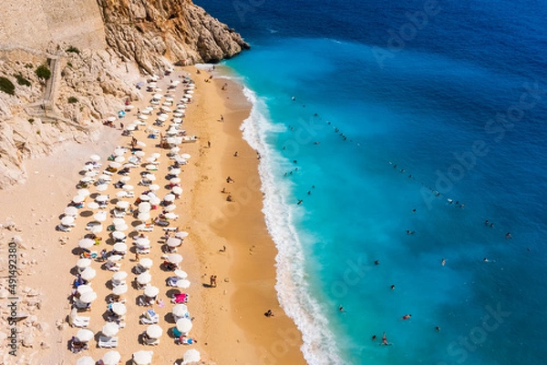 Fototapeta Aerial view of Kaputas Beach in Kas. Kalkan, Antalya, Turkey. Lycian way. Summer and holiday concept
