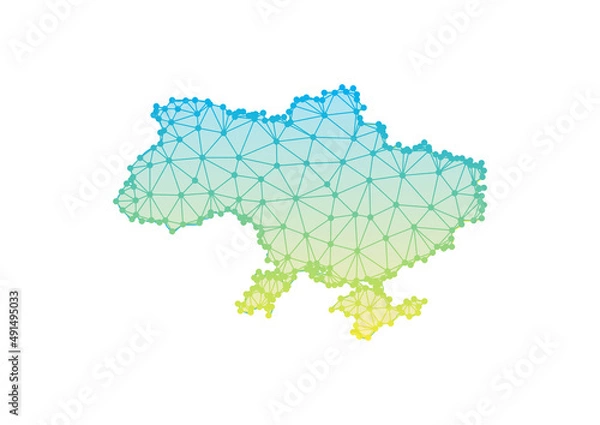 Fototapeta Abstract blue and yellow gradient Ukraine map made of lines and dots isolated on white background. 