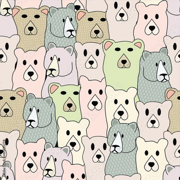 Obraz bears endless print on fabric. vector abstract illustration. animal background.  doodle vector seamless wallpaper cartoon background