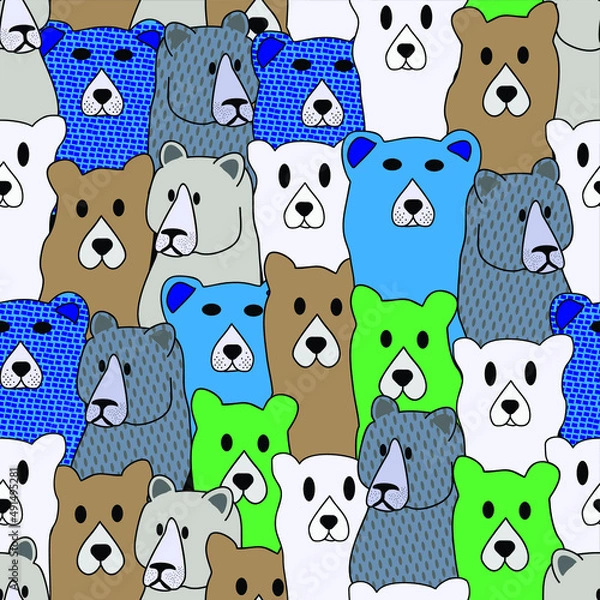 Obraz bears endless print on fabric. vector abstract illustration. animal background.  doodle vector seamless wallpaper cartoon background