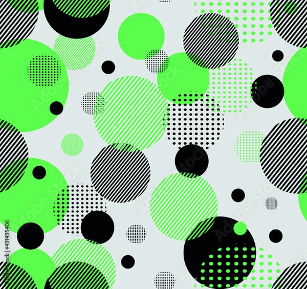Obraz Abstract Seamless Pattern with dots, circles and lines on white background. Vector illustration. Trendy geometric elements. Modern abstract design poster, cover, card design, fabric sample.

