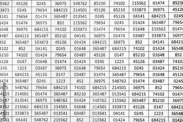 Fototapeta Random numbers on a spreadsheet in columns and rows