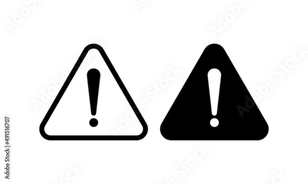 Fototapeta Attention or Danger sign. Two triangle icons with an exclamation point. Vector clipart isolated on white background.